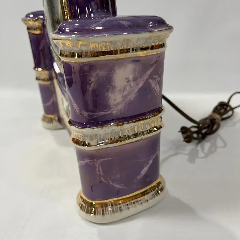 Vintage Sessions Electric Porcelain Mantle Clock Purple Gold Trim 11